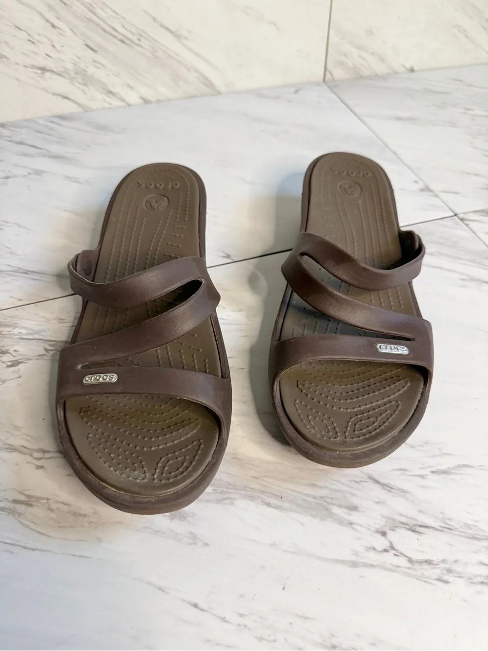 3/$50 Crocs Patricia Wedge Sandals Espresso Brown Strappy Slide Comfort Size 12W